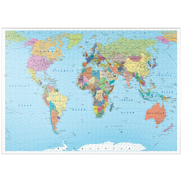 Darstellung des Puzzle Motivs puzzleplate Farbige Weltkarte - Grenzen, Länder, Straßen und Städte 1000 Puzzle