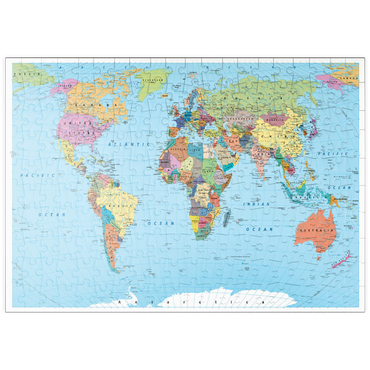 Darstellung des Puzzle Motivs puzzleplate Farbige Weltkarte - Grenzen, Länder, Straßen und Städte 200 Puzzle