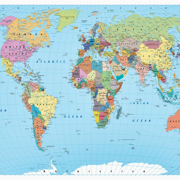 Darstellung des Puzzle Motivs Farbige Weltkarte - Grenzen, Länder, Straßen und Städte 200 Puzzle 3D Modell