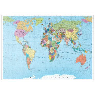 Darstellung des Puzzle Motivs puzzleplate Farbige Weltkarte - Grenzen, Länder, Straßen und Städte 500 Puzzle
