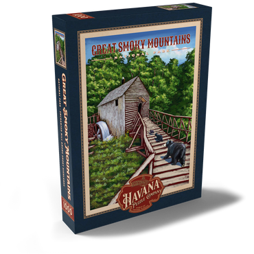 Darstellung des Puzzle Motivs Great Smoky Mountains National Park - Enchanted Mill Among Smoky Highlands, Vintage Travel Poster 1000 Puzzle Schachtel Ansicht2