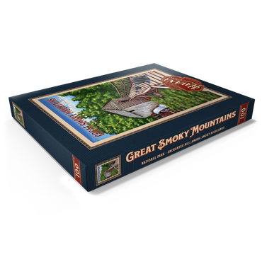 Darstellung des Puzzle Motivs Great Smoky Mountains National Park - Enchanted Mill Among Smoky Highlands, Vintage Travel Poster 100 Puzzle Schachtel Ansicht1