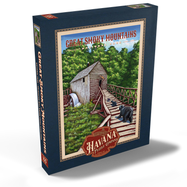 Darstellung des Puzzle Motivs Great Smoky Mountains National Park - Enchanted Mill Among Smoky Highlands, Vintage Travel Poster 100 Puzzle Schachtel Ansicht2