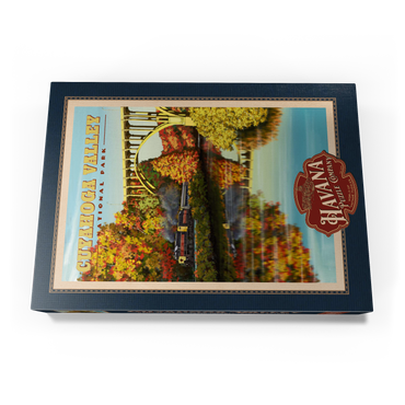 Darstellung des Puzzle Motivs Cuyahoga Valley - Train Journey through Autumn, Vintage Travel Poster 1000 Puzzle Schachtel Ansicht3