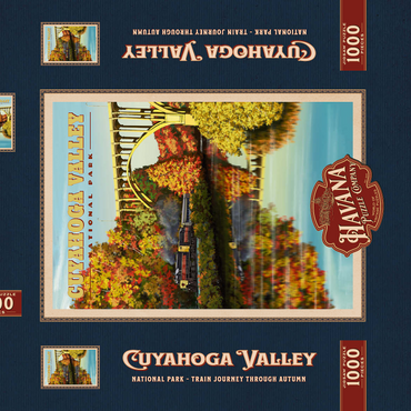 Darstellung des Puzzle Motivs Cuyahoga Valley - Train Journey through Autumn, Vintage Travel Poster 1000 Puzzle Schachtel 3D Modell