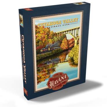 Darstellung des Puzzle Motivs Cuyahoga Valley - Train Journey through Autumn, Vintage Travel Poster 100 Puzzle Schachtel Ansicht2
