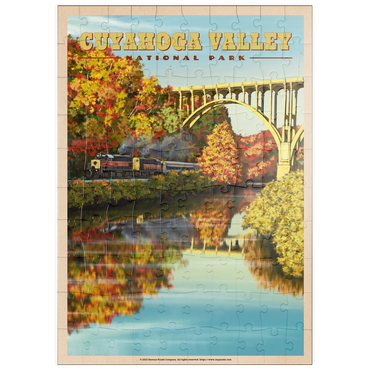 Darstellung des Puzzle Motivs puzzleplate Cuyahoga Valley - Train Journey through Autumn, Vintage Travel Poster 100 Puzzle