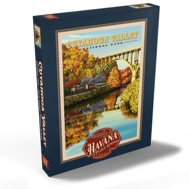Darstellung des Puzzle Motivs Cuyahoga Valley - Train Journey through Autumn, Vintage Travel Poster 200 Puzzle Schachtel Ansicht2