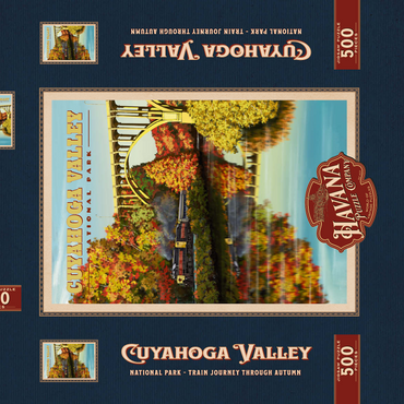 Darstellung des Puzzle Motivs Cuyahoga Valley - Train Journey through Autumn, Vintage Travel Poster 500 Puzzle Schachtel 3D Modell