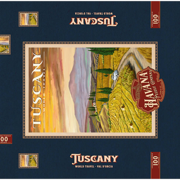 Darstellung des Puzzle Motivs Tuscany - Val d’Orcia, Vintage Travel Poster 100 Puzzle Schachtel 3D Modell