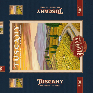 Darstellung des Puzzle Motivs Tuscany - Val d’Orcia, Vintage Travel Poster 500 Puzzle Schachtel 3D Modell