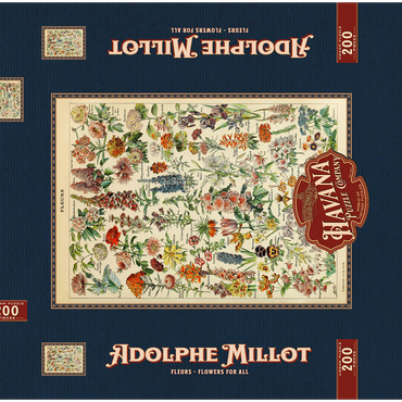 Darstellung des Puzzle Motivs Fleurs - Blumen für Alle, Vintage Art Poster, Adolphe Millot 200 Puzzle Schachtel 3D Modell