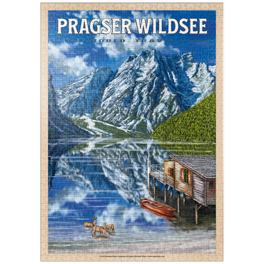 Darstellung des Puzzle Motivs puzzleplate Pragser Wildsee - Mountain Reflections, Vintage Travel Poster 1000 Puzzle