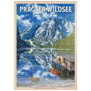 Darstellung des Puzzle Motivs puzzleplate Pragser Wildsee - Mountain Reflections, Vintage Travel Poster 100 Puzzle