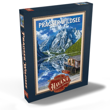Darstellung des Puzzle Motivs Pragser Wildsee - Mountain Reflections, Vintage Travel Poster 200 Puzzle Schachtel Ansicht2