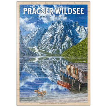 Darstellung des Puzzle Motivs puzzleplate Pragser Wildsee - Mountain Reflections, Vintage Travel Poster 200 Puzzle