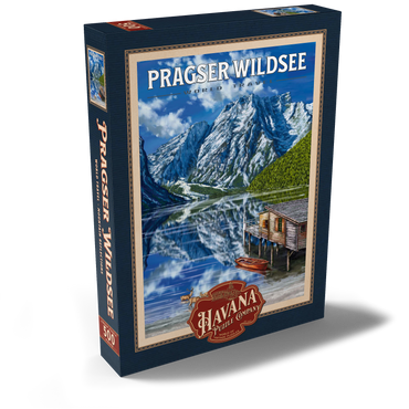 Darstellung des Puzzle Motivs Pragser Wildsee - Mountain Reflections, Vintage Travel Poster 500 Puzzle Schachtel Ansicht2