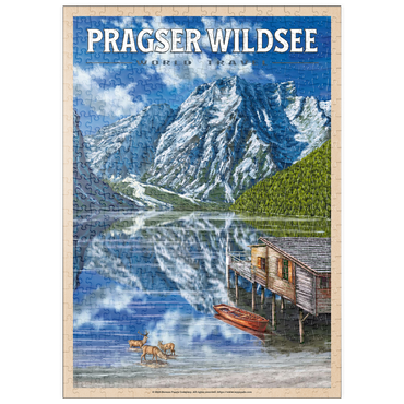Darstellung des Puzzle Motivs puzzleplate Pragser Wildsee - Mountain Reflections, Vintage Travel Poster 500 Puzzle
