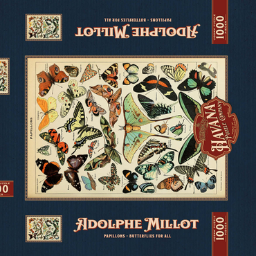 Darstellung des Puzzle Motivs Papillons - Butterflies For All, Vintage Art Poster, Adolphe Millot 1000 Puzzle Schachtel 3D Modell