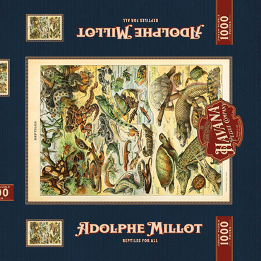 Darstellung des Puzzle Motivs Reptiles For All, Vintage Art Poster, Adolphe Millot 1000 Puzzle Schachtel 3D Modell