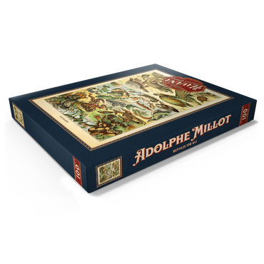Darstellung des Puzzle Motivs Reptiles For All, Vintage Art Poster, Adolphe Millot 100 Puzzle Schachtel Ansicht1