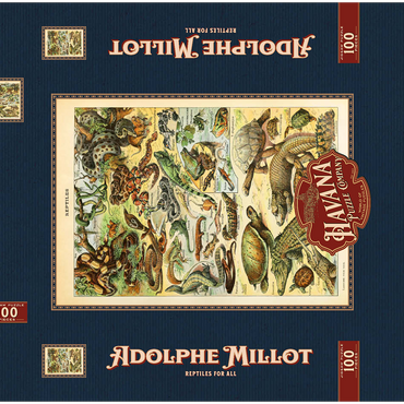 Darstellung des Puzzle Motivs Reptiles For All, Vintage Art Poster, Adolphe Millot 100 Puzzle Schachtel 3D Modell