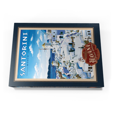 Darstellung des Puzzle Motivs Greece Santorini - In Blue and White, Vintage Travel Poster 1000 Puzzle Schachtel Ansicht3
