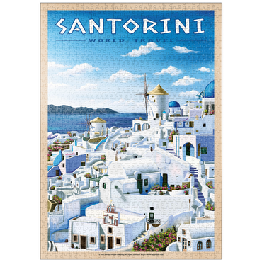 Darstellung des Puzzle Motivs puzzleplate Greece Santorini - In Blue and White, Vintage Travel Poster 1000 Puzzle
