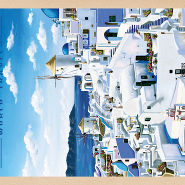 Darstellung des Puzzle Motivs Greece Santorini - In Blue and White, Vintage Travel Poster 1000 Puzzle 3D Modell