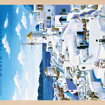 Darstellung des Puzzle Motivs Greece Santorini - In Blue and White, Vintage Travel Poster 100 Puzzle 3D Modell