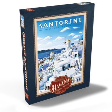 Darstellung des Puzzle Motivs Greece Santorini - In Blue and White, Vintage Travel Poster 200 Puzzle Schachtel Ansicht2