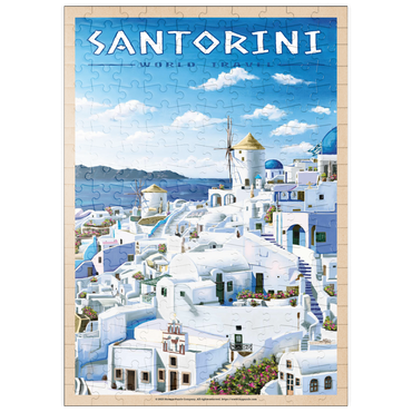 Darstellung des Puzzle Motivs puzzleplate Greece Santorini - In Blue and White, Vintage Travel Poster 200 Puzzle