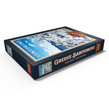 Darstellung des Puzzle Motivs Greece Santorini - In Blue and White, Vintage Travel Poster 500 Puzzle Schachtel Ansicht1