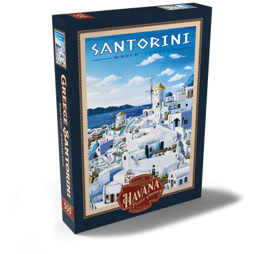 Darstellung des Puzzle Motivs Greece Santorini - In Blue and White, Vintage Travel Poster 500 Puzzle Schachtel Ansicht2