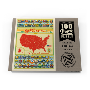 Darstellung des Puzzle Motivs Entdecke Amerika: 50 Staatswappen, Vintage Poster 100 Puzzle Schachtel Ansicht3
