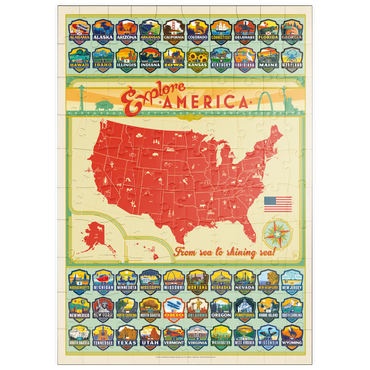 Darstellung des Puzzle Motivs puzzleplate Entdecke Amerika: 50 Staatswappen, Vintage Poster 100 Puzzle