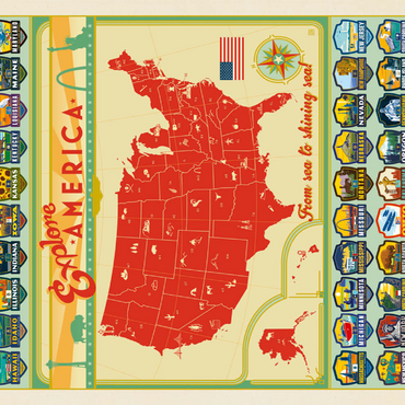 Darstellung des Puzzle Motivs Entdecke Amerika: 50 Staatswappen, Vintage Poster 100 Puzzle 3D Modell