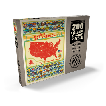 Darstellung des Puzzle Motivs Entdecke Amerika: 50 Staatswappen, Vintage Poster 200 Puzzle Schachtel Ansicht2