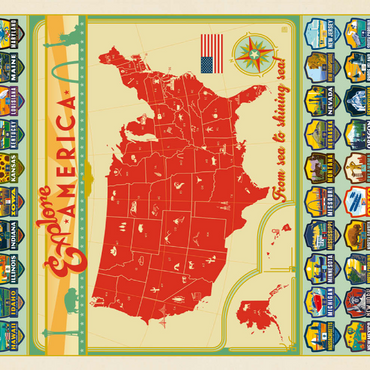 Darstellung des Puzzle Motivs Entdecke Amerika: 50 Staatswappen, Vintage Poster 200 Puzzle 3D Modell