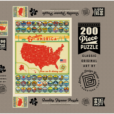 Darstellung des Puzzle Motivs Entdecke Amerika: 50 Staatswappen, Vintage Poster 200 Puzzle Schachtel 3D Modell