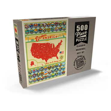Darstellung des Puzzle Motivs Entdecke Amerika: 50 Staatswappen, Vintage Poster 500 Puzzle Schachtel Ansicht2