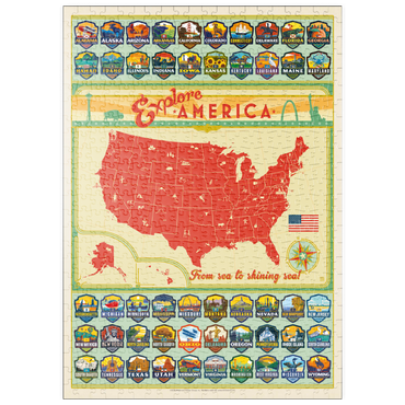 Darstellung des Puzzle Motivs puzzleplate Entdecke Amerika: 50 Staatswappen, Vintage Poster 500 Puzzle