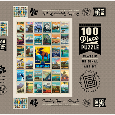 Darstellung des Puzzle Motivs Alaska: Multi-Image Print, State Pride Vintage Poster 100 Puzzle Schachtel 3D Modell