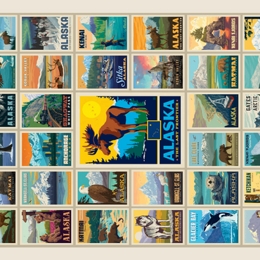 Darstellung des Puzzle Motivs Alaska: Multi-Image Print, State Pride Vintage Poster 200 Puzzle 3D Modell