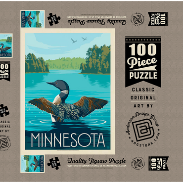 Darstellung des Puzzle Motivs Minnesota: Loon, Vintage Poster 100 Puzzle Schachtel 3D Modell