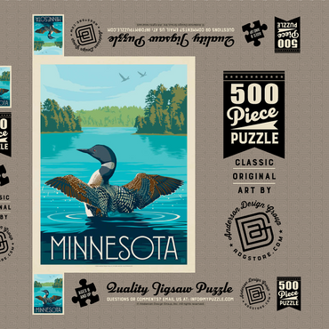 Darstellung des Puzzle Motivs Minnesota: Loon, Vintage Poster 500 Puzzle Schachtel 3D Modell