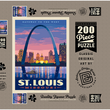 Darstellung des Puzzle Motivs St. Louis, MO: Gateway Arch At Sunset, Vintage Poster 200 Puzzle Schachtel 3D Modell