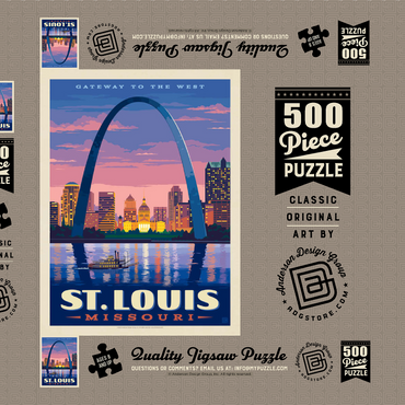 Darstellung des Puzzle Motivs St. Louis, MO: Gateway Arch At Sunset, Vintage Poster 500 Puzzle Schachtel 3D Modell