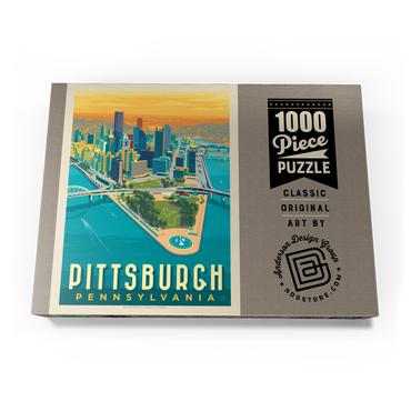 Darstellung des Puzzle Motivs Pittsburgh, PA: Bird's Eye View, Vintage Poster 1000 Puzzle Schachtel Ansicht3