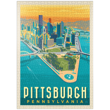 Darstellung des Puzzle Motivs puzzleplate Pittsburgh, PA: Bird's Eye View, Vintage Poster 1000 Puzzle